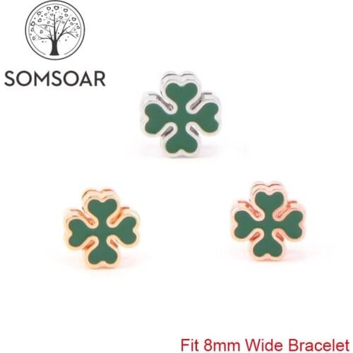 Somsoar Jewelry Clover Slide Charms DIY Charms fit 8mm Wide Leather Wrap Bracelet Wristband for Toddler/Women 10pcs/lot