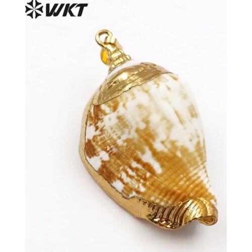 WT-JP011 Wholesale New Arrival Fashion gold trumpet Shell pendants products Natural with gold trim for necklace