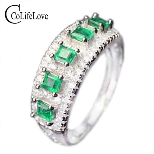 CoLife Jewelry 100% natural emerald ring for party 5 pcs natural emerald sivler ring solid 925 silver emerald engagement ring
