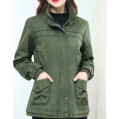 Womens Fashion Elastic Waist Stand Collar Short Jacket Trench Coat Outwear b995