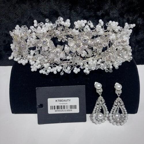 New Rhinestone Crystal Pearls Tiara Longer Size Silvery Headband Royal Bridal Wedding Dressing Crown Accessory Women Jewelry