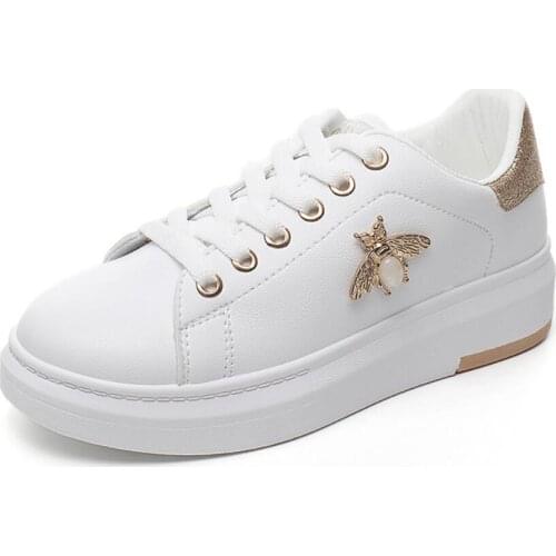 2020 Women Casual Shoes Woman chunky Sneakers Fashion Breathable PU Leather Platform White Women Shoes Soft Footwears Rhinestone