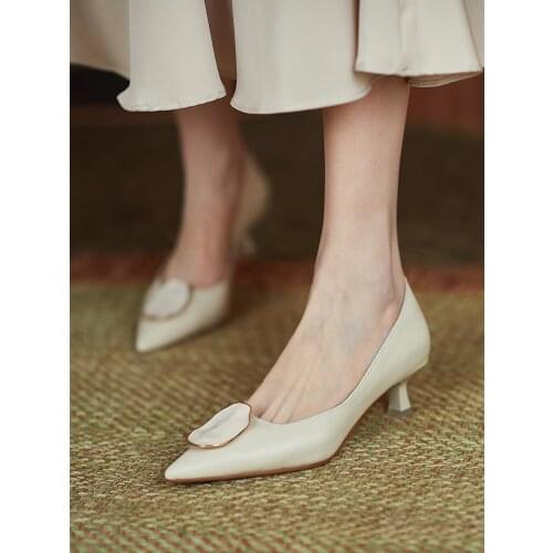 EshtonShero Women Pumps Fashion Classic Genuine Leather Thin Med Heels Shoes Pointed Toe Paltform Wedding Woman Dress Shoes