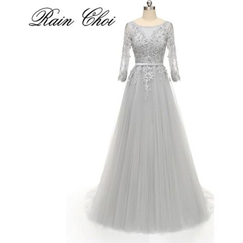 3/4 Sleeves Appliques A line Formal Prom Gown Women Long Evening Dresses 2020