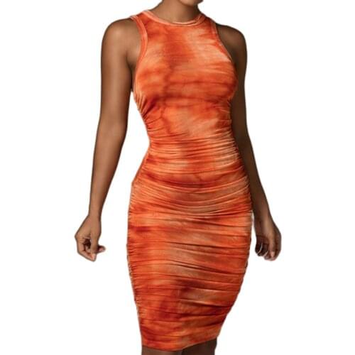 2021 Women Summer Dresses Floral Printed Eye-catching Women Sexy Tie-dye Sleeveless O-neck Slim-cut Dress