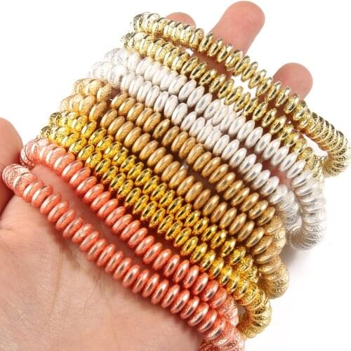 Gold Silver Color Matte Hematite Beads Natural Stone Loose Spacer Rondelle Beads for Jewelry Making DIY Bracelet 15'' 8x3mm