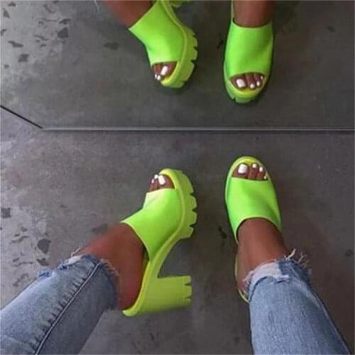 2021 New Square Heels Rubber Slippers Woman Summer Casual Pumps Female Comfortable Footwear Ladies Big Size Shoes