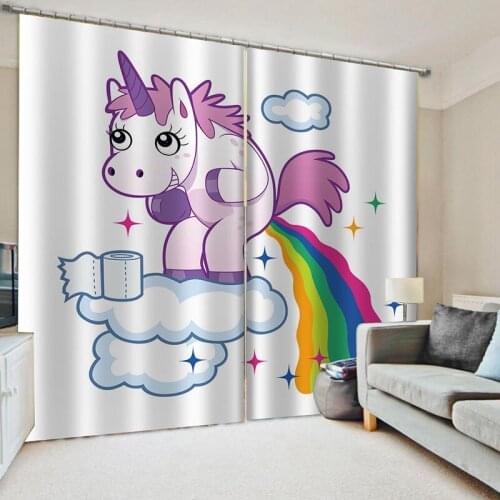 3D Cartoon Unicorn Rainbow Window Curtains Modern Living Room Shading Curtain For Girl Princess Children Bedroom Home Decor
