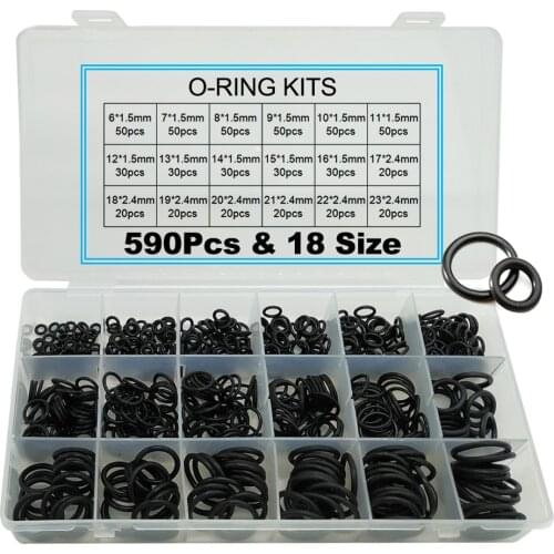 590 Pieces (18 Sizes) Thickness 1.5mm 2.4mm Nitrile Rubber NBR O-Ring Gasket Ring Assortment Kits Shim Washer