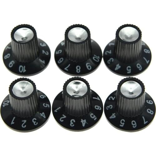 6PCS Black with Silver FD Style Guitar Amp Knobs Skirted Knobs Fits for Fender 6mm Shaft Pots Amplifers Guitar Accessories