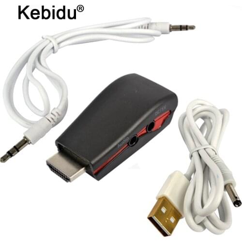 Kebidu 1080P VGA Adapter Male to Female Conversion Connector for Tablet Laptop HDTV DVD with 3.5mm audio Cable USB Power