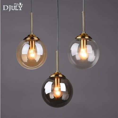 American Smoke gray glass ball luxury pendant lights for dining room living room loft decor kitchen hanging lamp led luminaire