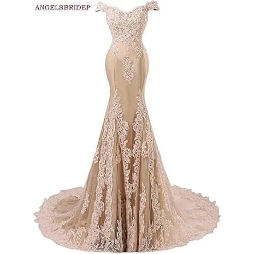 ANGELSBRIDEP Off-Shoulder Mermaid Prom Dresses Fashion Applique Crystal Court Train Vestidos de festa Abendkleider Party Gowns