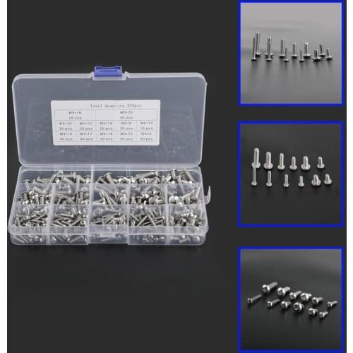 Areyourshop 325 pcs M3 M4 M5 304 Stainless Steel Socket Button Head Allen Machine Screws Set