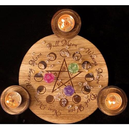 Hot Astrology Pentagram Wood Candlestick Board games Pentacle Altar Plate Triquetra Wooden Divination Wicca Ceremony Accessories