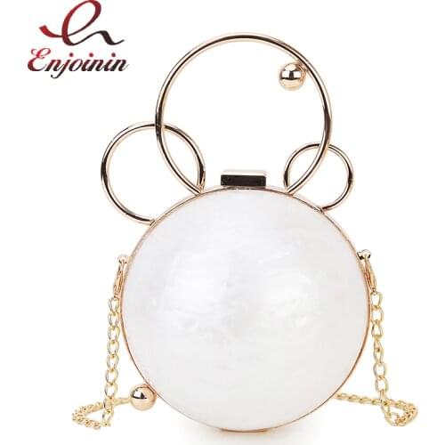 White Acrylic Round Party Ladies Clutch Luxury Designer Bag Fashion Women Purses and Handbags Metal Handle Shoulder Chain Bag