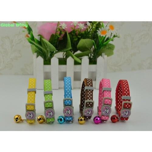 Free Shipping 6 Colors 7-11inch Polka Dot Nylon Pet Cat Collar with Bells