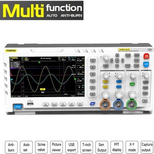 FNIRSI 1014D LCD Digital Multifunctional Oscilloscope 110MHz Dual Channel Measuring Professional Oscilloscopes 7 inch Display