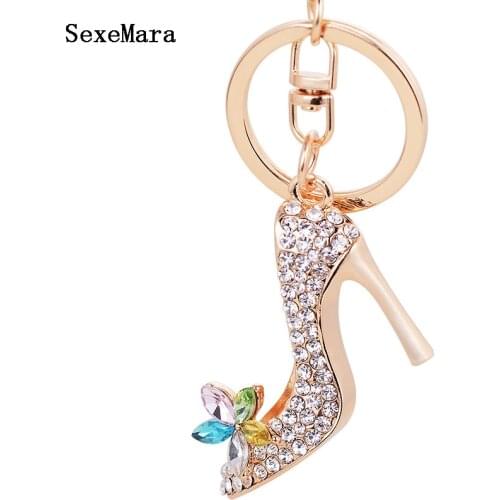 Color Crystal Flowers Heel Shoes Keychains Rhinestone Shoe Keychain Key Holder Car Bag Charm Pendant High Heel Key Ring Llaveros