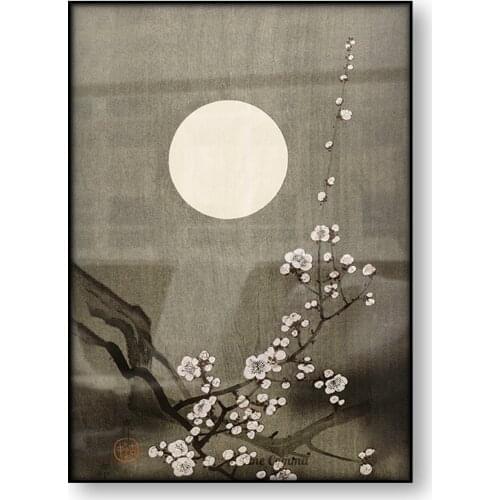 Blooming Plum Bossom at Full Moon Ohara Koson Japanese Art Poster Flower Canvas Print Woodblock Wall Art Painting Home Decor