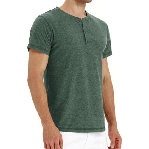 Summer Mens Casual Slim Formal Shirt T-shirt Round Neck Button Pure Color Short Sleeve Pullover Fashion New Style Tees
