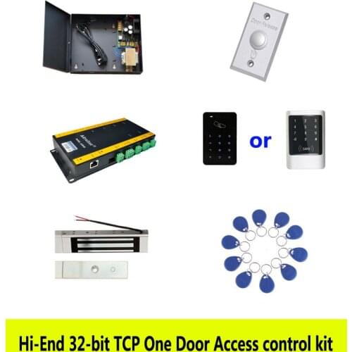 Hi-end 32-bit access control kit TCP/ip one door+power+180kg magnetic lock +ID touch keypad reader+button+10 ID tag,sn:kit-AT103