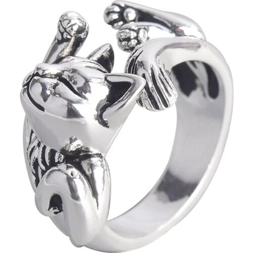 Cute Cat Open Adjustable Rings Fashion Animal Jewelry Gift Silver Electroplating Finger Ring Party Couple Lover Valentine Gifts