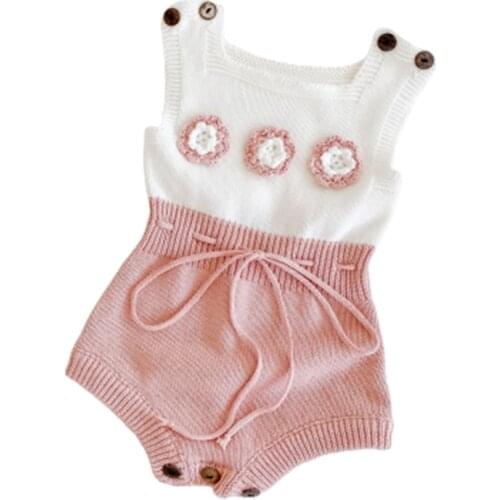 Baby Knitted Rompers Newborn Boys Girls Three Flowers Romper Color Matching Sleeveless Jumpsuit One-piece Outfits Baby Clothes