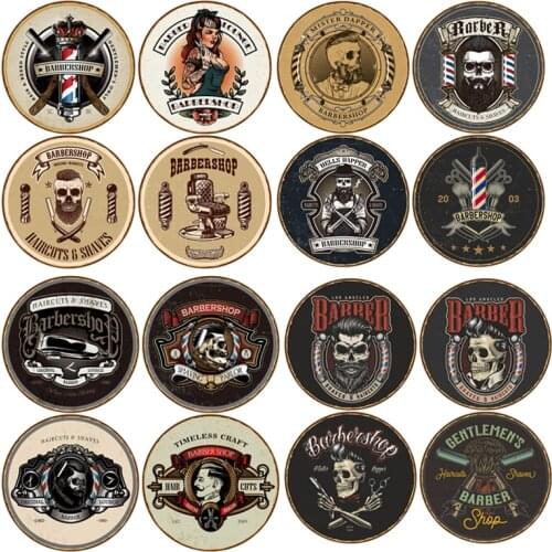 Barbershop Round Plate Signs Barber Tools Wall Crafts Decor Hanging Tin Sign For Barbership Tattoo Studio Metal Plaques 30x30cm
