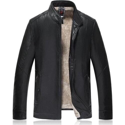 2019 New Winter Men Jacket Fur One Warm Stand Collar Business PU Leather Overcoat Jackets Motorcycle Male Windbreaker Jacket 7XL