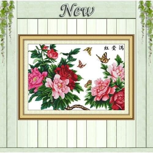 Success in every field flowers peony painting Counted Print on canvas DMC 11CT 14CT Cross Stitch kits Needlework Sets embroidery