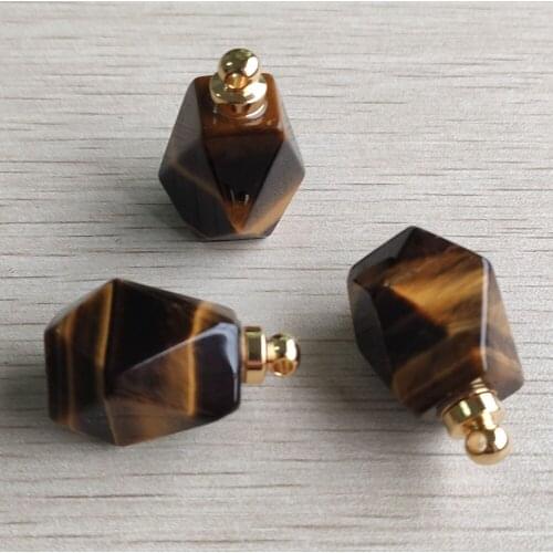 Wholesale 3pcs/lot fashion natural tiger eye stone Perfume bottle polygon pendants for Jewelry Making diy Necklace Accessory