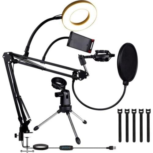 Microphone Stand,Adjustable Microphone Arm Holder,Blowout Prevention Net,Ring Light,for Blue Nano Snowball Etc