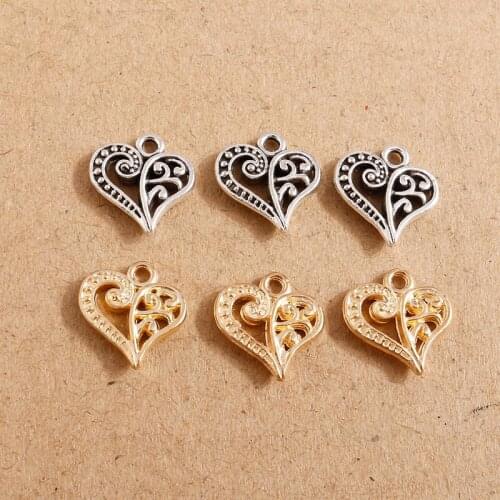 20pcs/Lot 13*14mm Gold Silver Color Lucky Charms Heart Pendant for Jewelry Making DIY Necklace Bracelets Handmade Findings