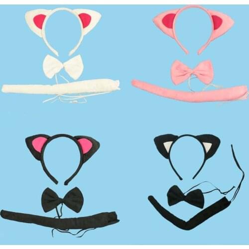 Party Halloween Cat Animal Ears Hairband Headband Tail Costume Animal Cosplay For Kids Adults Halloween Party Favor