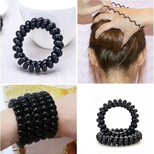 1PC/lot Women Ladies Girls Hair Bands New Black Elastic Rubber Telephone Wire Style Hair Ties & Plastic Rope Hair Accessories