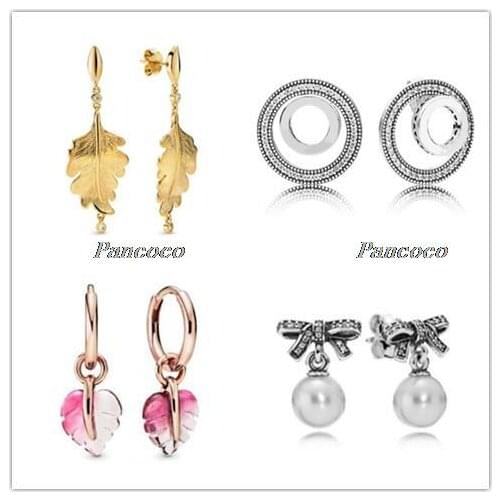 Authentic 925 Sterling Silver Earring Dazzle And Shine Oak Leaf Studs Earring For Women Wedding Gift Fashion Jewelry