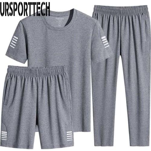 Tracksuit Men Sets Summer Casual Mens Set 3 Pieces Sportswear Suit Outfits Short Sleeve T-shirt Pants Shorts Joggers Sets
