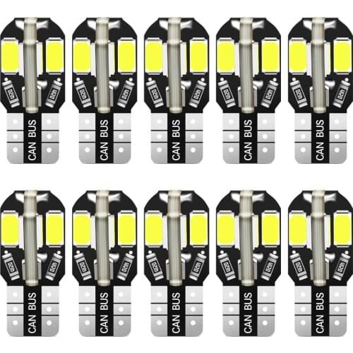 10pcs T10 W5W Led Car Light 8SMD 5730 147 152 LED Replacement Bulb for Interior Light License Plate Lamp Warm White 6000K