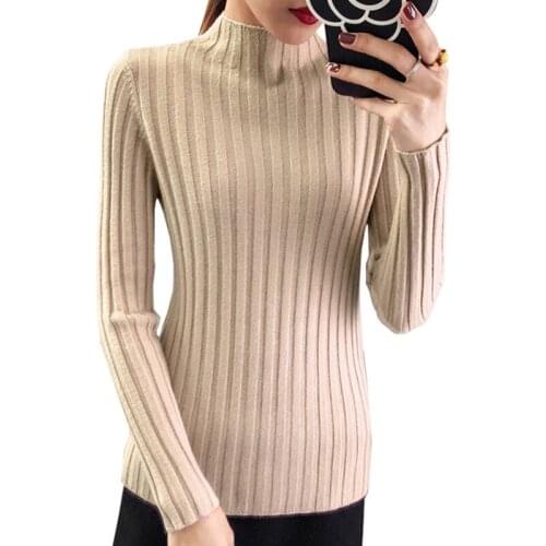 Turtleneck Sweater Women Casual Slim Waist Vertical Knitted Long Sleeve Pullovers Ladies Knitwear Top Pull Femme Female Sweaters