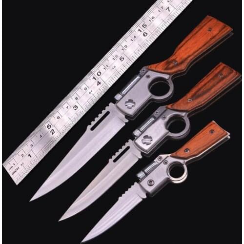 260mm/210mm/160mm Folding Pocket Knife Tactical Camping Survival Knife LED Light Wood Handle Outdoor Hunting Knives EDC Tool