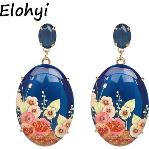 ELOHYI Statement Trendy Jewelry Elegant Geometric Resin Coloured Drawing Flower Earrings Crystal Antique Drop Earrings For Women