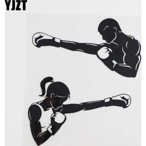 YJZT 14.9CMX16.6CM Arts Girl Man Boxing Gym Martial Decal Vinyl Car Sticker Black/Silver 8A-0367