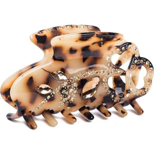 1 pc 9cm Celluloid Hair Claw Luxury Rhinestones Handmade French Design Flower Tortoise Shell Accessories Women Hair Clip
