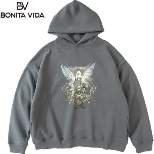 Bonita Vida Hoodies Streetwear Hip Hop Angel Print Punk Rock Gothic Streetwear Hooded Sweatshirts Harajuku Fashion Casual Tops
