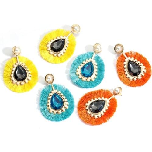 2020 New Bohemian Water-Drop Shaped Female Stud Earrings Ethnic Tassel Crystal Pearl Party Club Metal Stud Earrings Jewelry