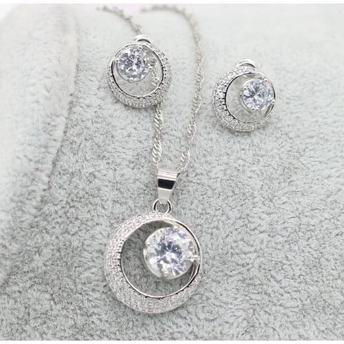 2021 Newest White Zircon 925 Silver Jewelry Sets For Women Wedding Earrings Necklace Pendant Free Gift Box