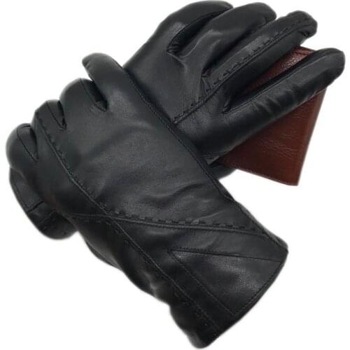 Winter Mens Fashion Sheepskin Leather Gloves Cotton Lining Winter Gloves Keep Warm Driving Riding Outdoor Black New 2020