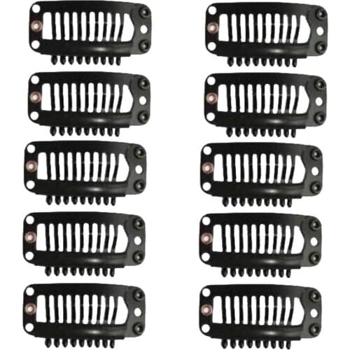 2*10Pcs Hair Extension Snap Clips Wig Grips Medium Remy Clip In 32mm Black Hair Extension Clips for Women