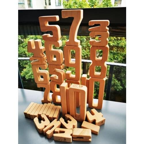 22/32pcs Kids Large Wooden Toys Beech wood Math Blocks with wood tray /Digital Blocks with books for Baby Early Learning